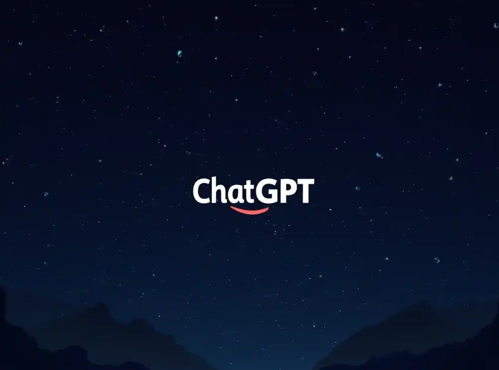 밤하늘 별빛과 함께하는 ChatGPT 로고, AI와 자연의 조화로운 모습.