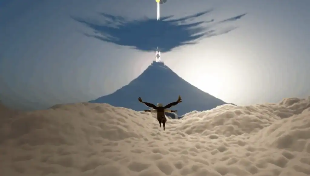 広大な空の上を飛び回るイメージ。