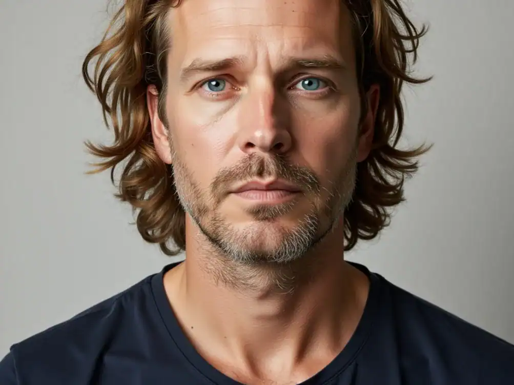 운동하는 남성의 진지한 표정, 데드리프트 후 자신감이 넘치는 모습입니다.