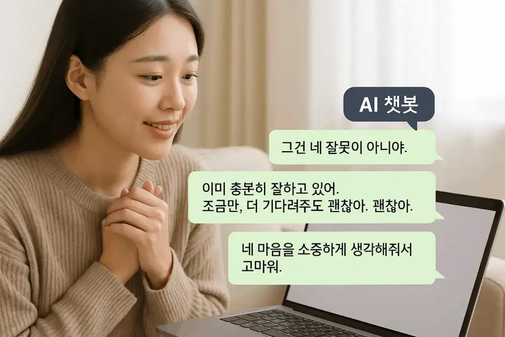 A photo capturing a moment of warm conversation with an AI chatbot, healing the heart.