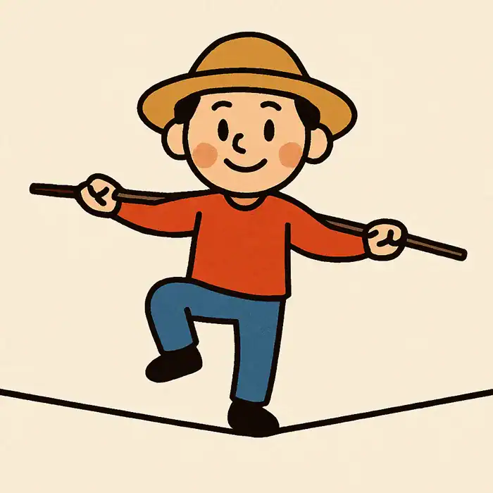 줄 위에서 균형을 잡고 있는 귀여운 남성이 보인다.