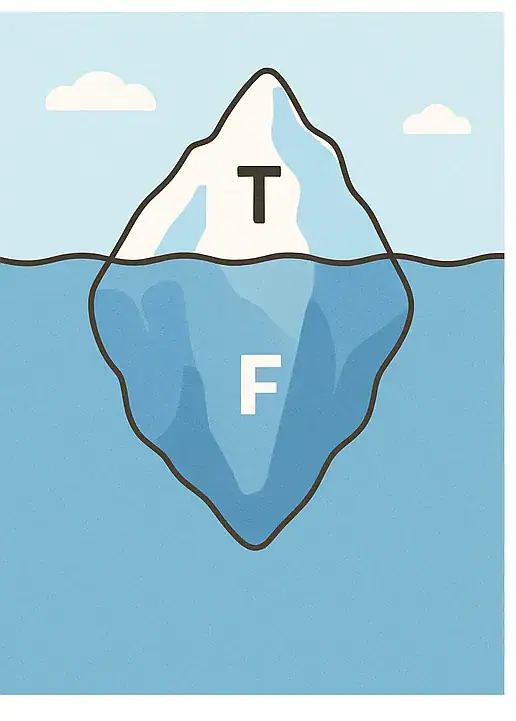 T와 F의 차이를 시각적으로 표현한 아이스버그 이미지입니다.