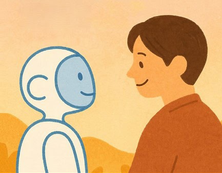 The main image of 'My AI Friend Ittip,' showing a white AI robot and Seojun looking at each other. The illustration style is emotional and warm.