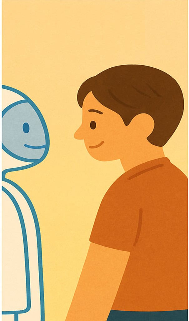 서준과 잇팁이 따뜻하게 마주보는 일러스트.