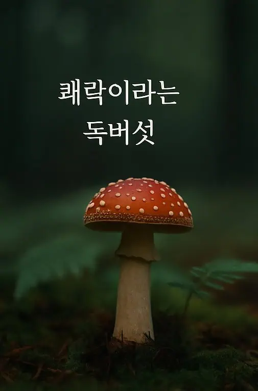 赤いキノコが一つ地面から生えており、「快楽という毒キノコ」という文言がその上にあります。