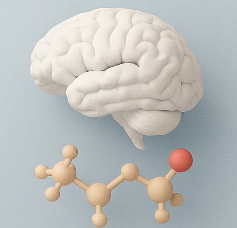 脳とホルモン分子を模型化した画像。