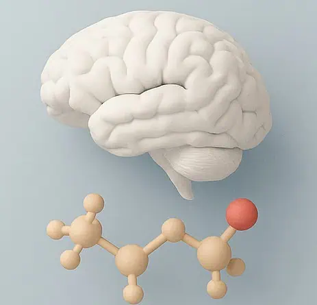 脳とホルモン分子を模型化した画像。