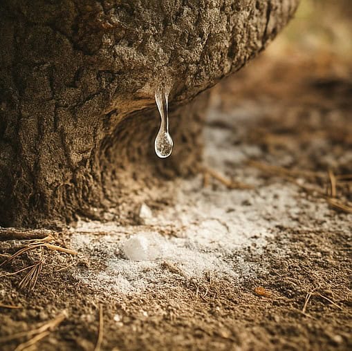 マスティックの木と、滴り落ちる粘り気のある透明な樹液。