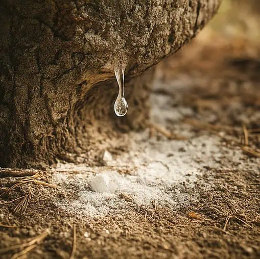 マスティックの木と、滴り落ちる粘り気のある透明な樹液。