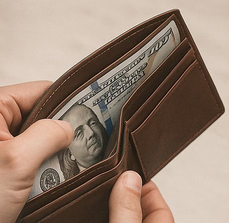 財布の中にドル紙幣が入っている画像。