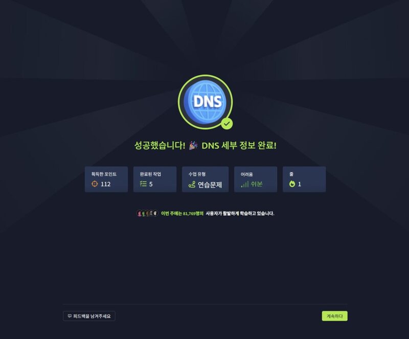 Sertifikat penyelesaian detail DNS. Seperti game, terlihat tingkat kesulitan dan pencapaiannya.