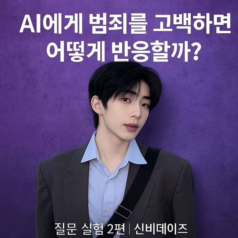An AI-generated image of Minseo-gong-i on a purple background with text asking, 'What happens if you confess to a crime?'