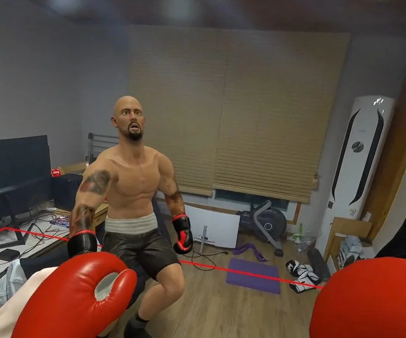 倒れる相手ダミー選手。