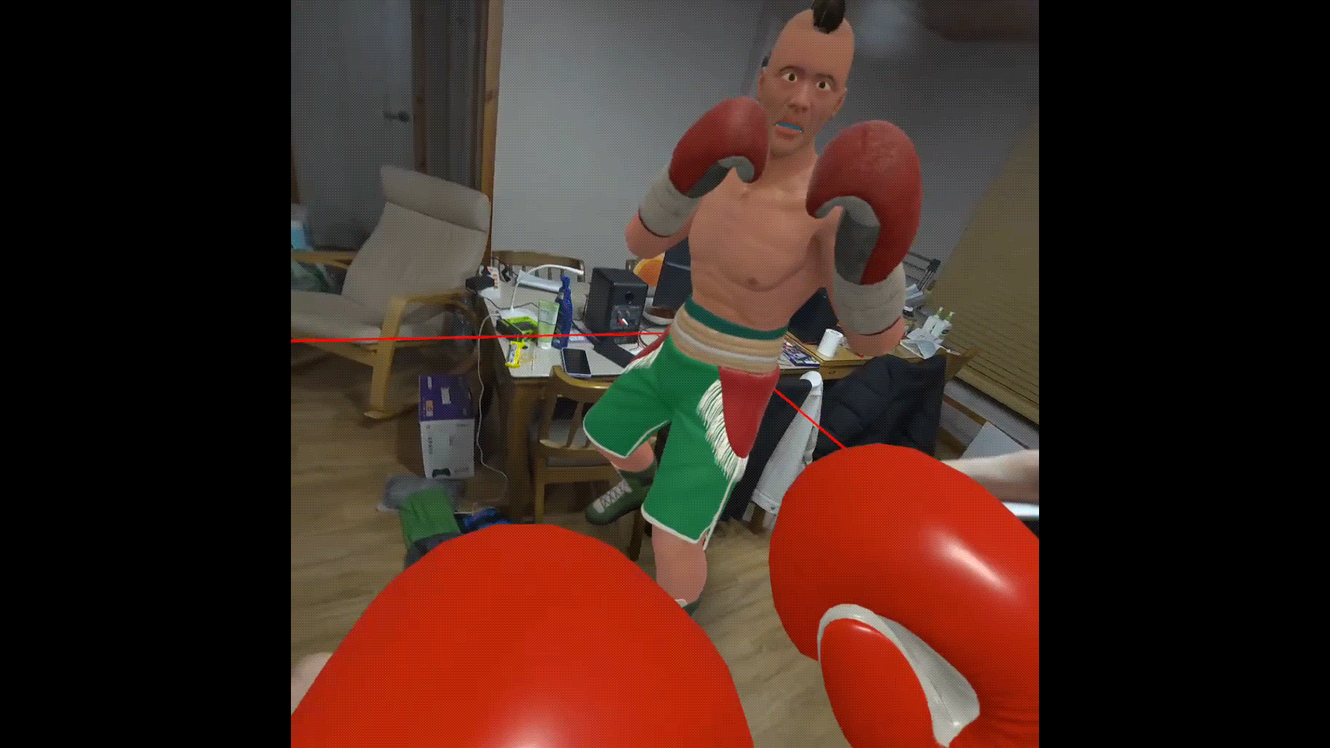 ダッキングでパンチを避けてカウンターを繰り出すシーン。