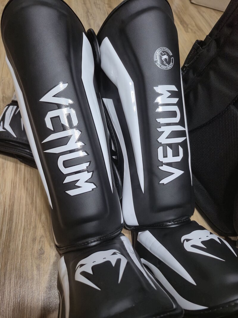 Venum Shin Guards Black and White Design.