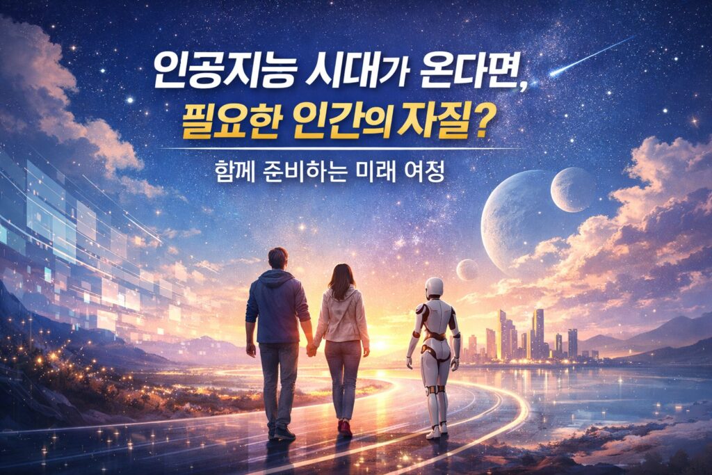 Manusia dan robot berjalan bersama menuju masa depan di era kecerdasan buatan.