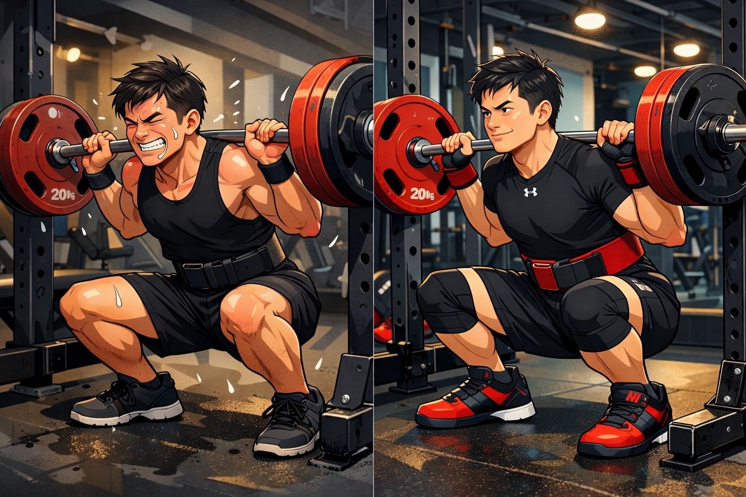 An illustration of comfortably squatting 140kg after switching to the Under Armour set.