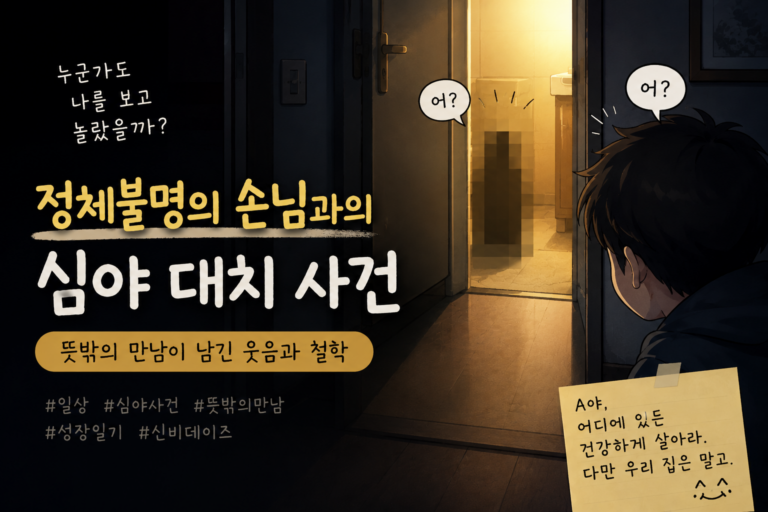 정체불명의 손님과의 심야 대치 사건, 늦은 밤 화장실 앞에서 뜻밖의 손님과 마주한 감성 에세이 썸네일