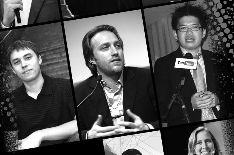 Black and white photo collage of the three YouTube co-founders